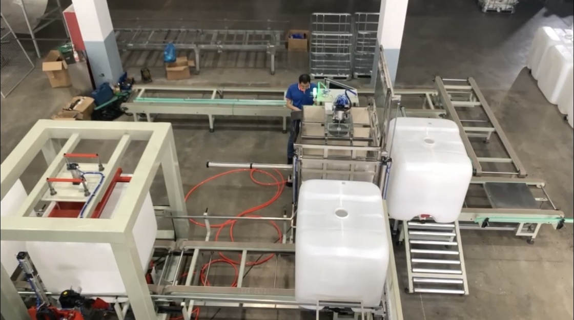 Linea di produzione automatica del telaio della gabbia a griglia IBC, linea di test di perdite di perdite IBC completa