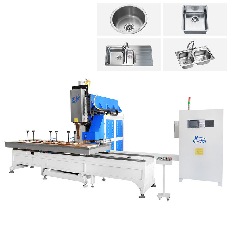 Macchina di saldatura di lavandino in acciaio inossidabile con diametro della ruota di rottura di 50 mm, corrente di saldatura di 1000 A e funzionamento semiautomatico per la produzione di lavandini da cucina